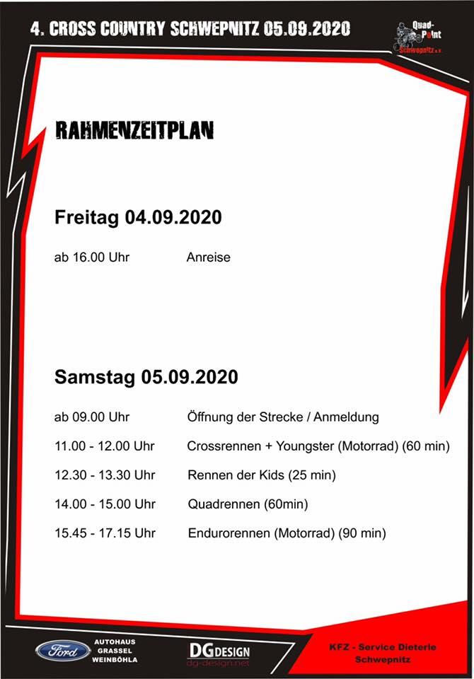 Zeitplan Cross Country Schwepnitz